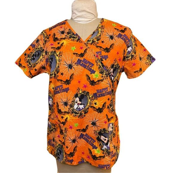 Disney Halloween Scrub Top Sz. M Mickey Minnie Mouse - Picture 1 of 8
